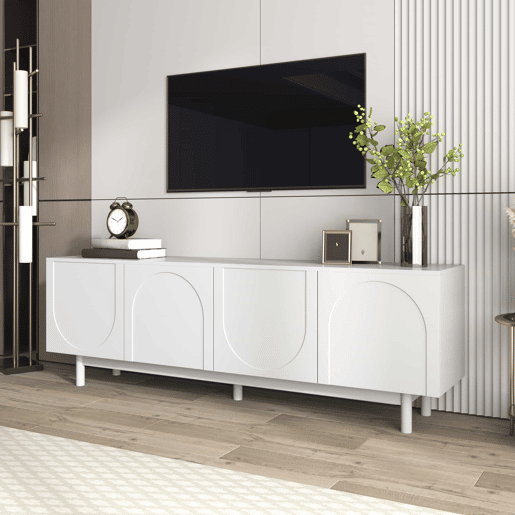 Móvel de TV moderno 175 x 38 x 56 cm - Prateleiras ajustáveis, Lowboard leve estilo luxuoso - Branco Móvel de TV moderno 175 x 38 x 56 cm - Prateleiras ajustáveis, Lowboard leve estilo luxuoso - Branco