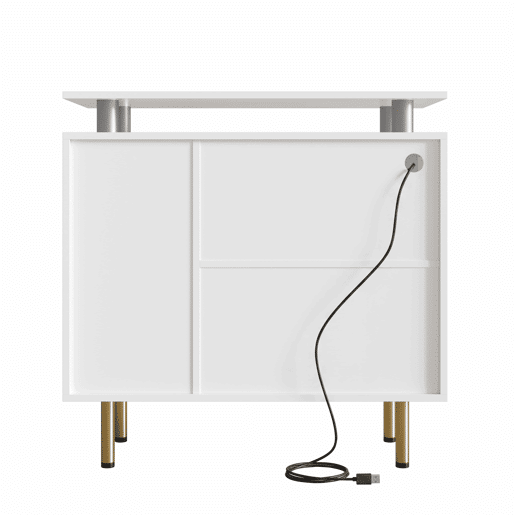 Aparador 80 x 35 x 80 cm - LED, portas de correr em vidro, gavetas e pés metálicos - Branco Aparador 80 x 35 x 80 cm - LED, portas de correr em vidro, gavetas e pés metálicos - Branco
