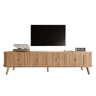 Móvel de TV 180x38x47 cm - 4 portas, puxadores dourados, pés de madeira, design exclusivo - Carvalho