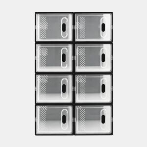 Organizador Modular de Sapatos de 8 Peças - Empilhável, Organizador Multifuncional para Sapatos, Livros, Brinquedos e Roupeiro - Preto Transparente
