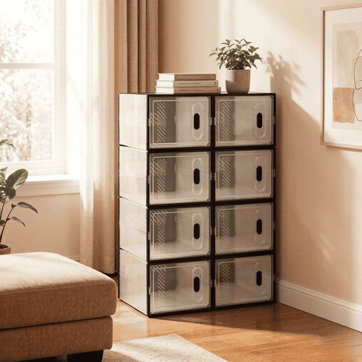 Organizador Modular de Sapatos de 8 Peças - Empilhável, Organizador Multifuncional para Sapatos, Livros, Brinquedos e Roupeiro - Preto Transparente Organizador Modular de Sapatos de 8 Peças - Empilhável, Organizador Multifuncional para Sapatos, Livros, Brinquedos e Roupeiro - Preto Transparente