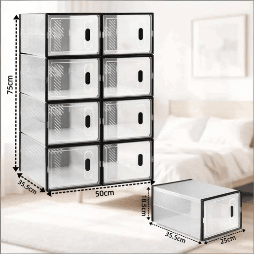 Organizador Modular de Sapatos de 8 Peças - Empilhável, Organizador Multifuncional para Sapatos, Livros, Brinquedos e Roupeiro - Preto Transparente Organizador Modular de Sapatos de 8 Peças - Empilhável, Organizador Multifuncional para Sapatos, Livros, Brinquedos e Roupeiro - Preto Transparente