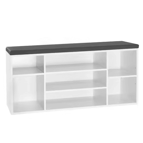 Bancada com banco 103,5 x 30 x 48 cm - Banco de entrada independente com almofada e espaço de arrumação - Cinzento e branco Bancada com banco 103,5 x 30 x 48 cm - Banco de entrada independente com almofada e espaço de arrumação - Cinzento e branco