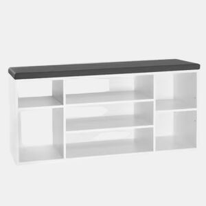 Bancada com banco 103,5 x 30 x 48 cm - Banco de entrada independente com almofada e espaço de arrumação - Cinzento e branco