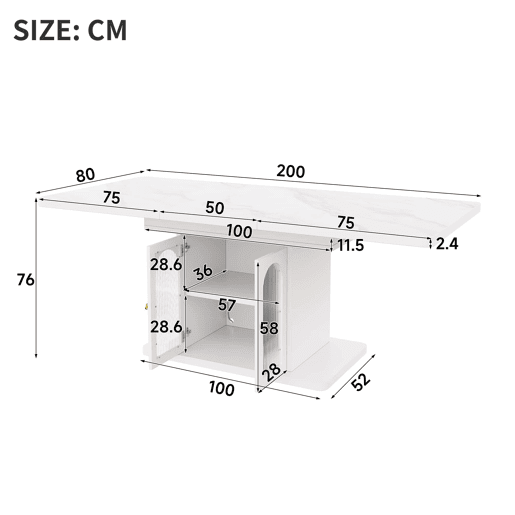 Mesa de jantar extensível 150200 x 80 cm u2014 com espaço de arrumação, tampo espesso, iluminação LED, estilo escandinavo u2014 Branco + Mármore Mesa de jantar extensível 150200 x 80 cm u2014 com espaço de arrumação, tampo espesso, iluminação LED, estilo escandinavo u2014 Branco + Mármore