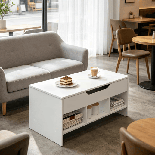 Mesa de centro - Tamanho compacto, mesa transformável multifuncional para sala de estar, secretária para computador - Branco