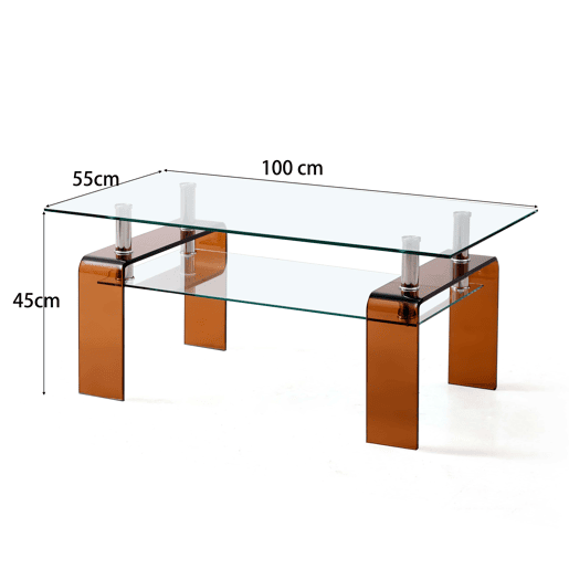 Mesa de centro de vidro 100 x 55 x 45 cm - vidro temperado com pés de vidro castanho - transparente Mesa de centro de vidro 100 x 55 x 45 cm - vidro temperado com pés de vidro castanho - transparente