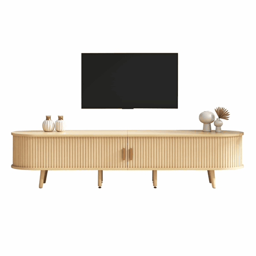 Móvel de TV 175x40x42 cm - Com arrumação, 2 gavetas, superfície redonda, madeira MDF - Cor madeira Móvel de TV 175x40x42 cm - Com arrumação, 2 gavetas, superfície redonda, madeira MDF - Cor madeira