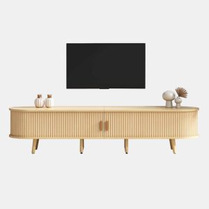 Móvel de TV 175x40x42 cm - Com arrumação, 2 gavetas, superfície redonda, madeira MDF - Cor madeira