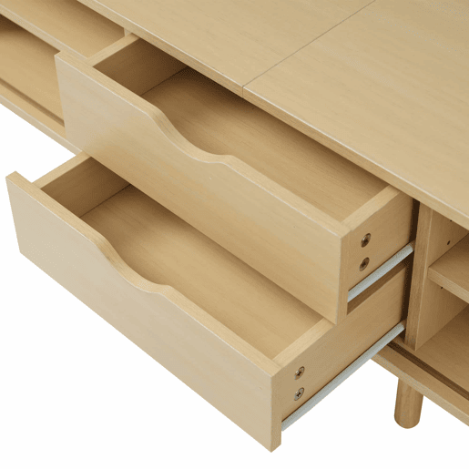 Móvel de TV 175x40x42 cm - Com arrumação, 2 gavetas, superfície redonda, madeira MDF - Cor madeira Móvel de TV 175x40x42 cm - Com arrumação, 2 gavetas, superfície redonda, madeira MDF - Cor madeira