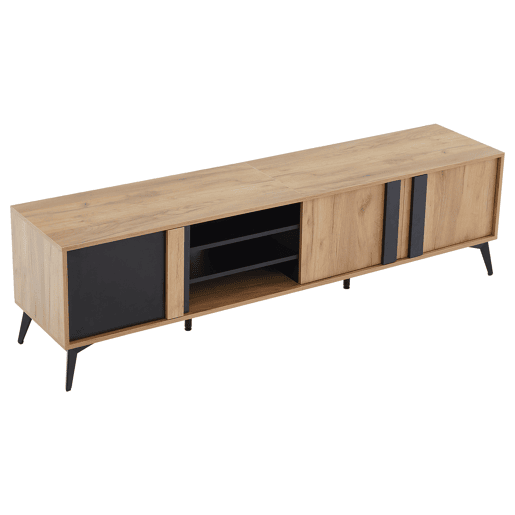 Móvel de TV 180 cm - Para TVs até 80 com porta e prateleira aberta - CastanhoPreto Móvel de TV 180 cm - Para TVs até 80 com porta e prateleira aberta - CastanhoPreto