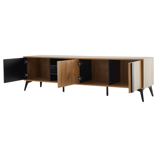 Móvel de TV 180 cm - Para TVs até 80 com porta e prateleira aberta - CastanhoPreto Móvel de TV 180 cm - Para TVs até 80 com porta e prateleira aberta - CastanhoPreto