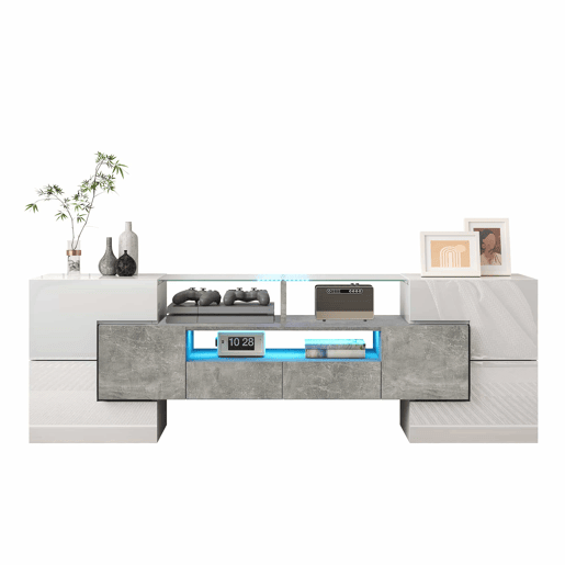 Móvel de TV 145 cm - Design moderno, superfície de vidro elegante, iluminação LED - Branco