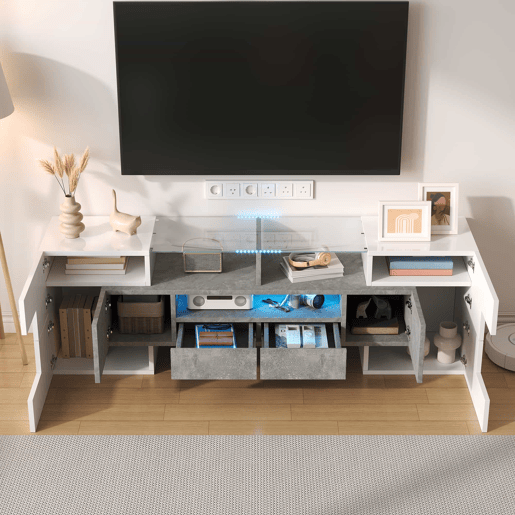 Móvel de TV 145 cm - Design moderno, superfície de vidro elegante, iluminação LED - Branco
