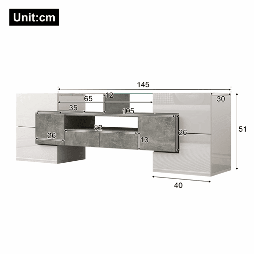 Móvel de TV 145 cm - Design moderno, superfície de vidro elegante, iluminação LED - Branco