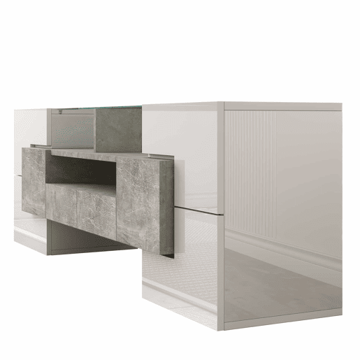 Móvel de TV 145 cm - Design moderno, superfície de vidro elegante, iluminação LED - Branco