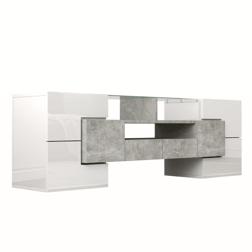 Móvel de TV 145 cm - Design moderno, superfície de vidro elegante, iluminação LED - Branco
