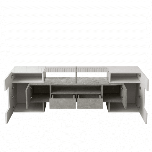Móvel de TV 145 cm - Design moderno, superfície de vidro elegante, iluminação LED - Branco