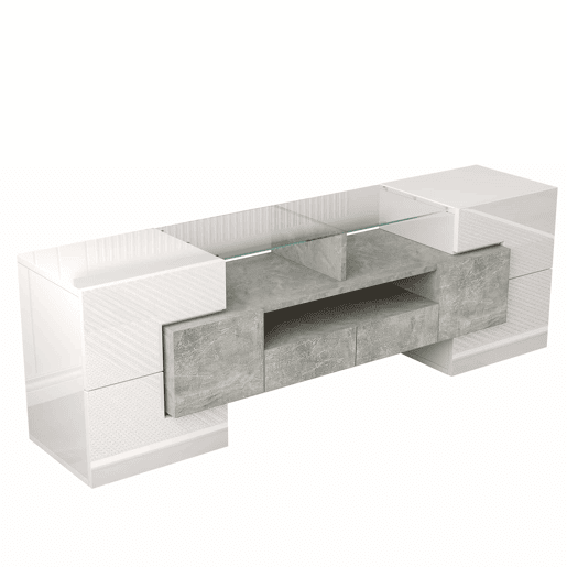 Móvel de TV 145 cm - Design moderno, superfície de vidro elegante, iluminação LED - Branco