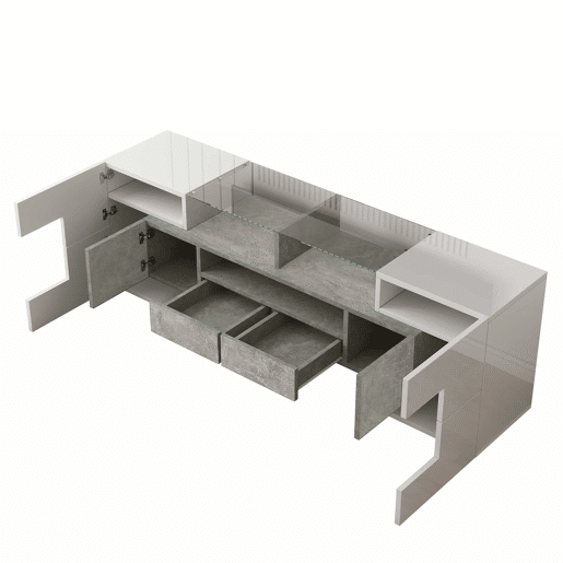 Móvel de TV 145 cm - Design moderno, superfície de vidro elegante, iluminação LED - Branco