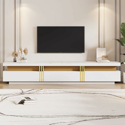 Móvel para TV 200x40x42 cm - 3 gavetas, gestão de cabos, para TVs até 90 - Branco Móvel para TV 200x40x42 cm - 3 gavetas, gestão de cabos, para TVs até 90 - Branco