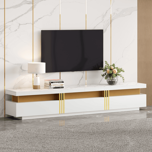 Móvel para TV 200x40x42 cm - 3 gavetas, gestão de cabos, para TVs até 90 - Branco Móvel para TV 200x40x42 cm - 3 gavetas, gestão de cabos, para TVs até 90 - Branco