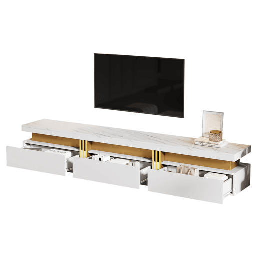 Móvel para TV 200x40x42 cm - 3 gavetas, gestão de cabos, para TVs até 90 - Branco Móvel para TV 200x40x42 cm - 3 gavetas, gestão de cabos, para TVs até 90 - Branco