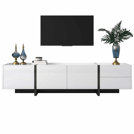 Armário moderno de 190 cm para televisão com 3 portas e 2 gavetas - branco e preto brilhante Armário moderno de 190 cm para televisão com 3 portas e 2 gavetas - branco e preto brilhante