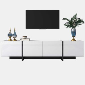 Armário moderno de 190 cm para televisão com 3 portas e 2 gavetas - branco e preto brilhante