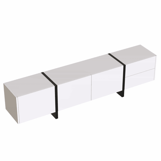 Armário moderno de 190 cm para televisão com 3 portas e 2 gavetas - branco e preto brilhante Armário moderno de 190 cm para televisão com 3 portas e 2 gavetas - branco e preto brilhante