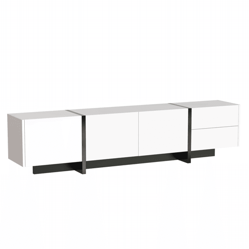 Armário moderno de 190 cm para televisão com 3 portas e 2 gavetas - branco e preto brilhante Armário moderno de 190 cm para televisão com 3 portas e 2 gavetas - branco e preto brilhante