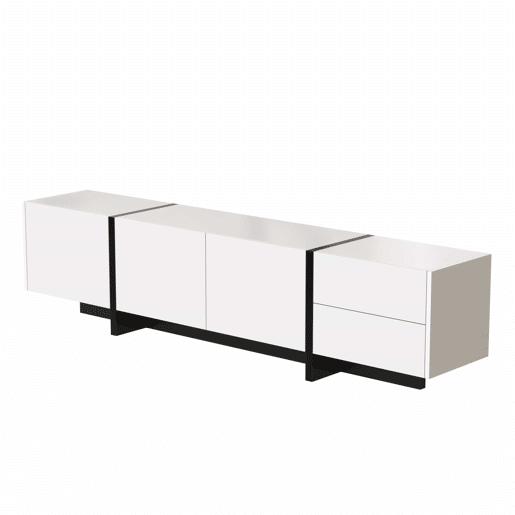 Armário moderno de 190 cm para televisão com 3 portas e 2 gavetas - branco e preto brilhante Armário moderno de 190 cm para televisão com 3 portas e 2 gavetas - branco e preto brilhante