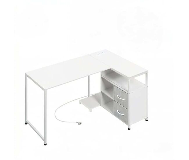 Escritorio esquinero 80x120x76 cm - diseño reversible con enchufe integrado - blanco