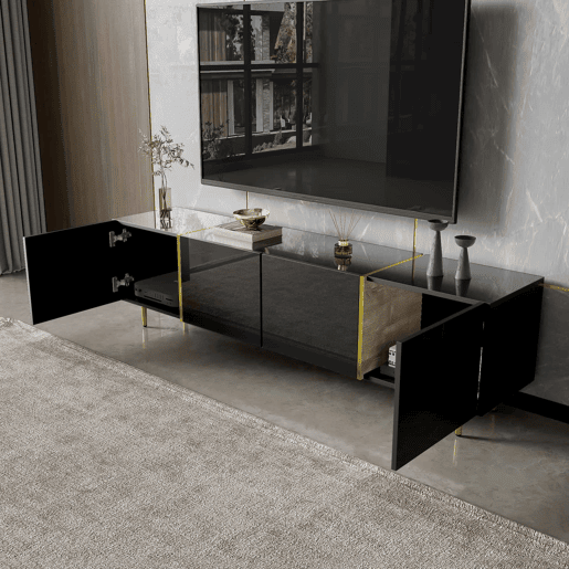 Móvel TV L 170 cm - com 4 portas - MDF - Preto