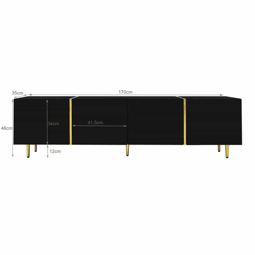 Móvel TV L 170 cm - com 4 portas - MDF - Preto