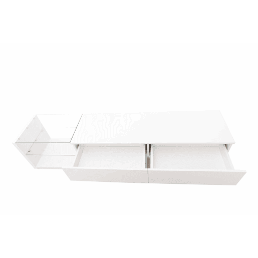 Suporte de TV 170cm com LED e ecrã de vidro - 2 gavetas - Branco Suporte de TV 170cm com LED e ecrã de vidro - 2 gavetas - Branco