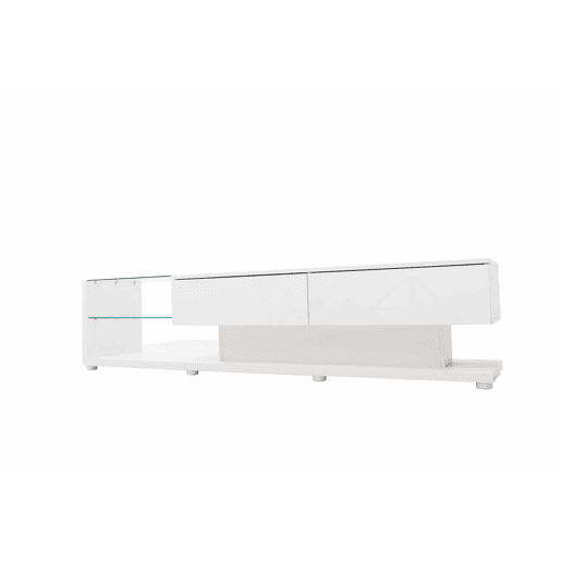 Suporte de TV 170cm com LED e ecrã de vidro - 2 gavetas - Branco Suporte de TV 170cm com LED e ecrã de vidro - 2 gavetas - Branco