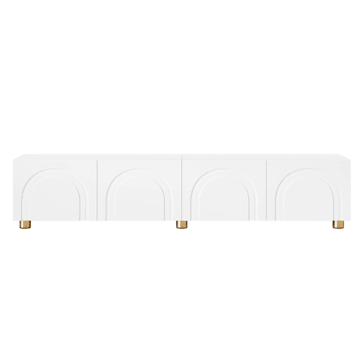 Móvel de TV baixo de 180 cm u2013 relevo arqueado, 4 portas, pés metálicos, arrumação para a sala de estar u2013 branco Móvel de TV baixo de 180 cm u2013 relevo arqueado, 4 portas, pés metálicos, arrumação para a sala de estar u2013 branco