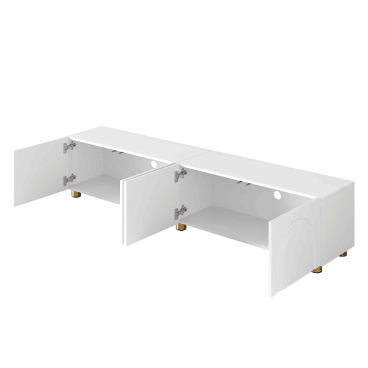 Móvel de TV baixo de 180 cm u2013 relevo arqueado, 4 portas, pés metálicos, arrumação para a sala de estar u2013 branco Móvel de TV baixo de 180 cm u2013 relevo arqueado, 4 portas, pés metálicos, arrumação para a sala de estar u2013 branco