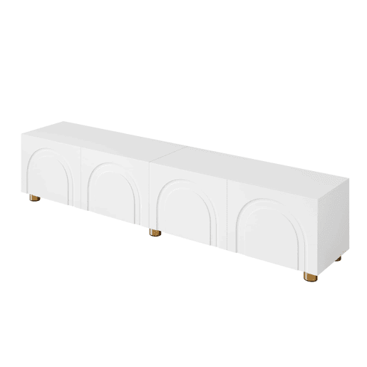 Móvel de TV baixo de 180 cm u2013 relevo arqueado, 4 portas, pés metálicos, arrumação para a sala de estar u2013 branco Móvel de TV baixo de 180 cm u2013 relevo arqueado, 4 portas, pés metálicos, arrumação para a sala de estar u2013 branco