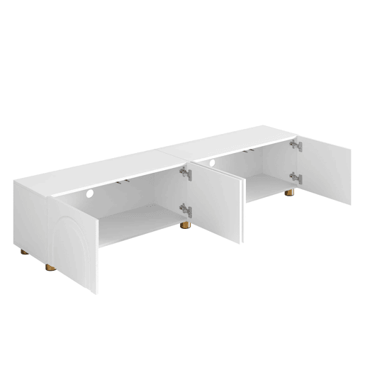 Móvel de TV baixo de 180 cm u2013 relevo arqueado, 4 portas, pés metálicos, arrumação para a sala de estar u2013 branco Móvel de TV baixo de 180 cm u2013 relevo arqueado, 4 portas, pés metálicos, arrumação para a sala de estar u2013 branco