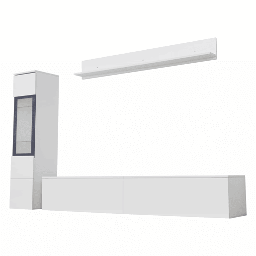 Armário TV com arrumação - Armário TV + Vitrina com LED + Ecrã - Branco Armário TV com arrumação - Armário TV + Vitrina com LED + Ecrã - Branco