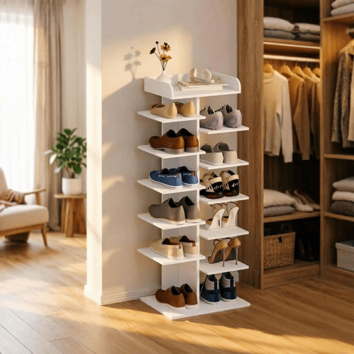Armário para sapatos de entrada 45 x 30 x 114 cm - Estilo moderno com prateleiras abertas e espaço para guardar sapatos - Branco Armário para sapatos de entrada 45 x 30 x 114 cm - Estilo moderno com prateleiras abertas e espaço para guardar sapatos - Branco
