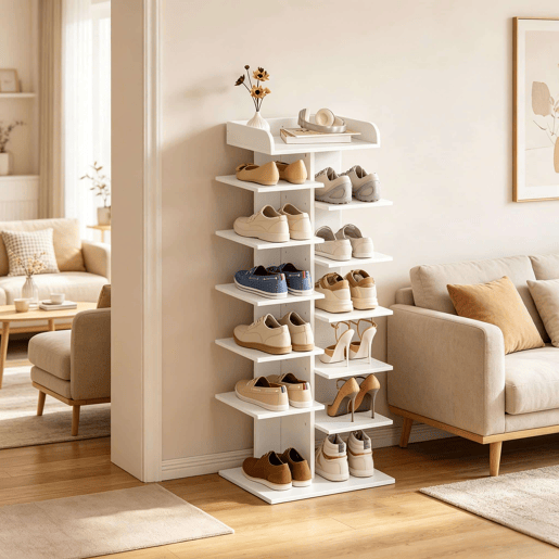 Armário para sapatos de entrada 45 x 30 x 114 cm - Estilo moderno com prateleiras abertas e espaço para guardar sapatos - Branco Armário para sapatos de entrada 45 x 30 x 114 cm - Estilo moderno com prateleiras abertas e espaço para guardar sapatos - Branco