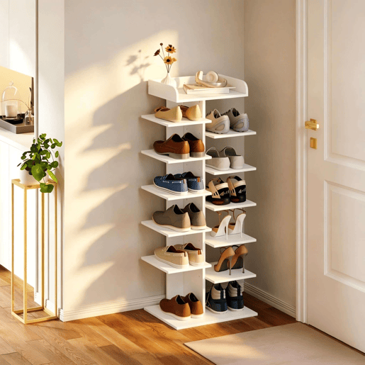 Armário para sapatos de entrada 45 x 30 x 114 cm - Estilo moderno com prateleiras abertas e espaço para guardar sapatos - Branco Armário para sapatos de entrada 45 x 30 x 114 cm - Estilo moderno com prateleiras abertas e espaço para guardar sapatos - Branco