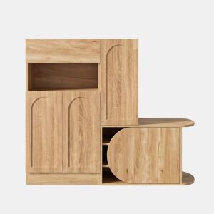 Cómoda com banco 130 x 35 x 110,5 cm u2013 1 gaveta, 5 portas, prateleira aberta e amplo espaço de arrumação para a entrada u2013 Natural