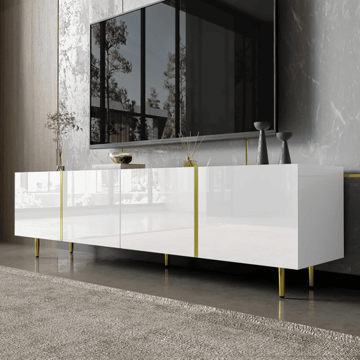 Mesa de TV L 170 cm - com 4 portas - MDF - Branco Mesa de TV L 170 cm - com 4 portas - MDF - Branco