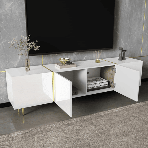 Mesa de TV L 170 cm - com 4 portas - MDF - Branco Mesa de TV L 170 cm - com 4 portas - MDF - Branco