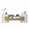 Móvel de TV 145 cm - Lowboard, Design moderno, LED, Superfície de vidro elegante - Branco+Dourado