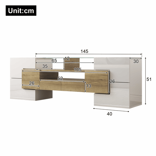 Móvel de TV 145 cm - Lowboard, Design moderno, LED, Superfície de vidro elegante - Branco+Dourado Móvel de TV 145 cm - Lowboard, Design moderno, LED, Superfície de vidro elegante - Branco+Dourado